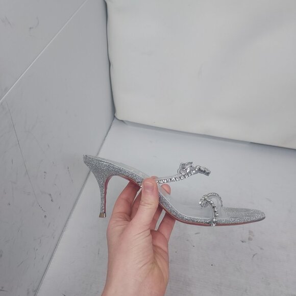 Christian Louboutin Silver Just Queen Crystal Bridal Wedding Heel Sandal - Picture 3 of 12